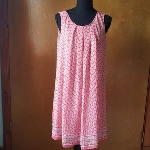 Max Studio Dress pink sleeveless border print Tucks Tie Back Lined